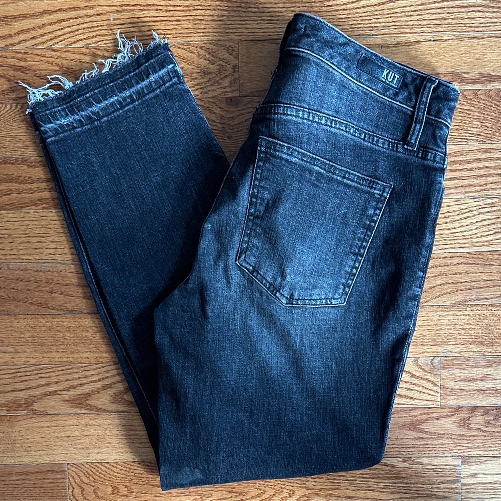 Kut from the Kloth Distressed Black Wash Frayed Hem Jeans